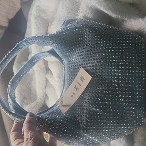 New beatiful blue crystal studded bag. 10.5 " wide x 6"